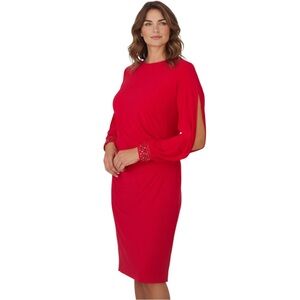 ADRIANNA PAPELL Beaded Cuff Short‎ Dress, Color Hot Ruby, Size 22W